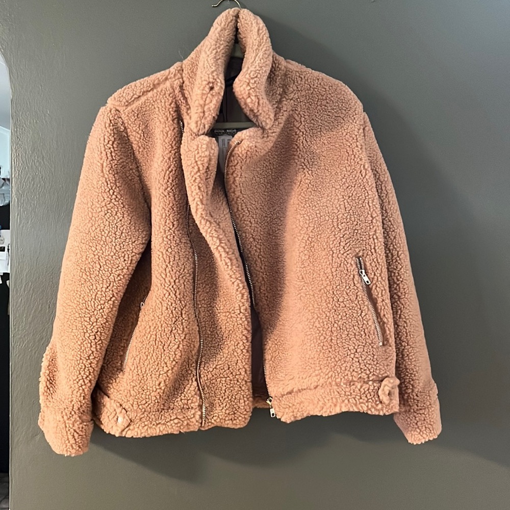 Boohoo Teddy Faux Fur Aviator Brown jacket